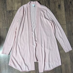 J Jill Women's Light Rose Pink Wool Blend Long Open Soft Cardigan Size S Tall